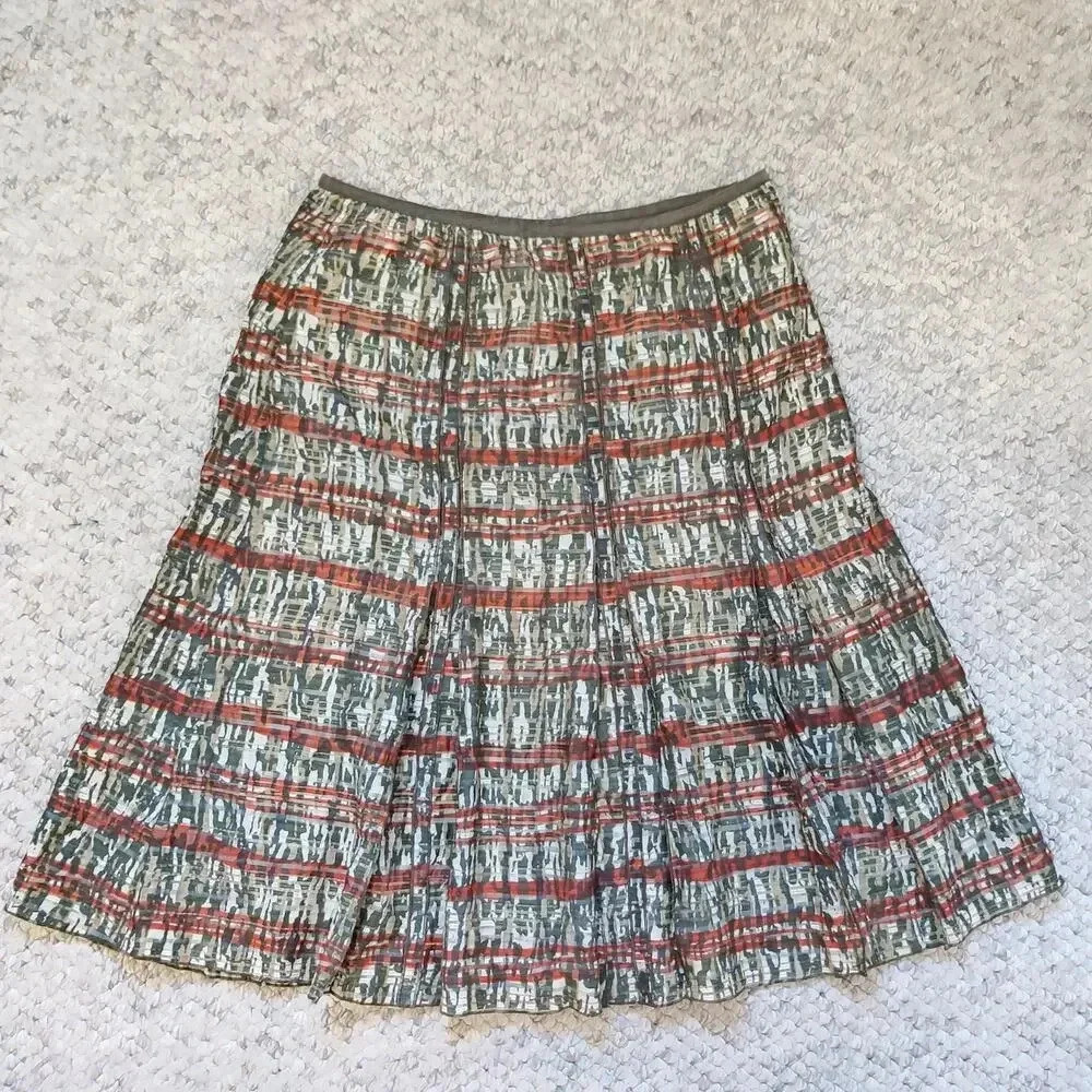 Nic + Zoe Women's Striped Camo Printed Midi Skirt Pleated Sz 12 Green Red A-line - Picture 2 of 8